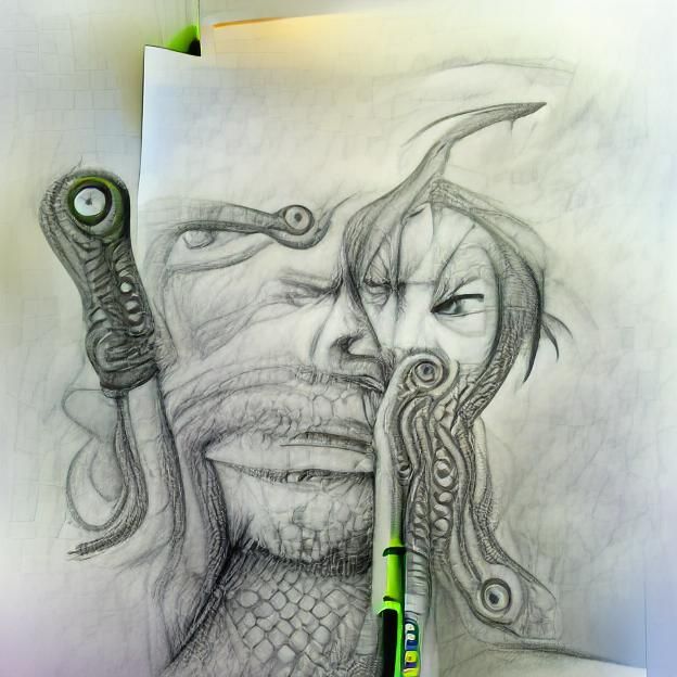 Tentacle-Faced Swordsman: A Pencil Sketch