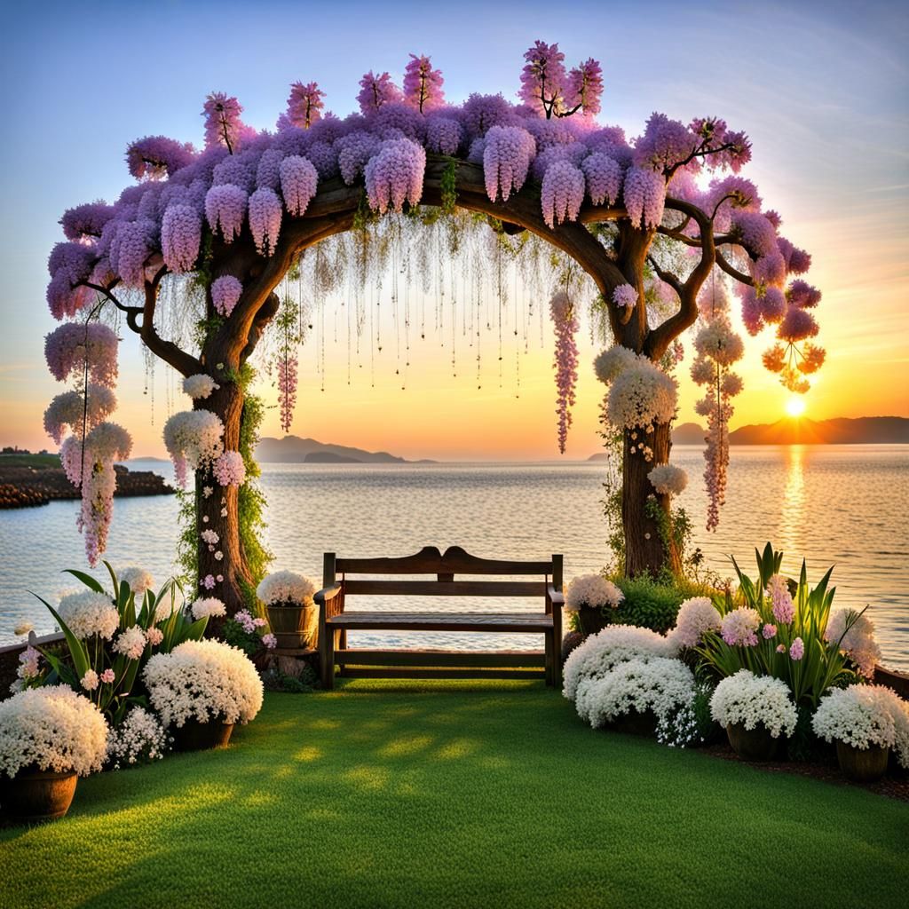 Magical Sunset: Intricate Treehouse Dreamscape in Fantasy St...