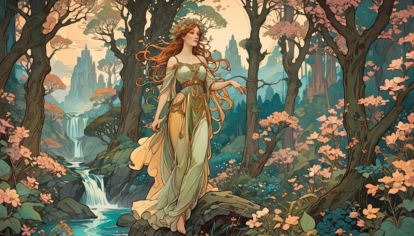 Mythical Realm in Art Nouveau Style