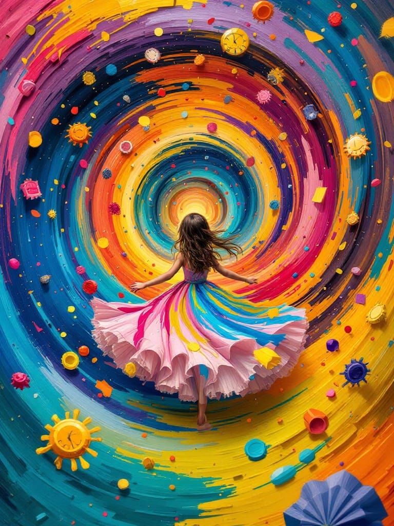Surreal Girl in Tornado of Art, Salvador Dali Style