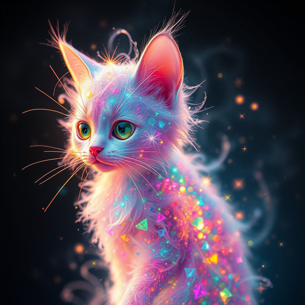 Ethereal Shimmering Cat Made of Iridescent Particles