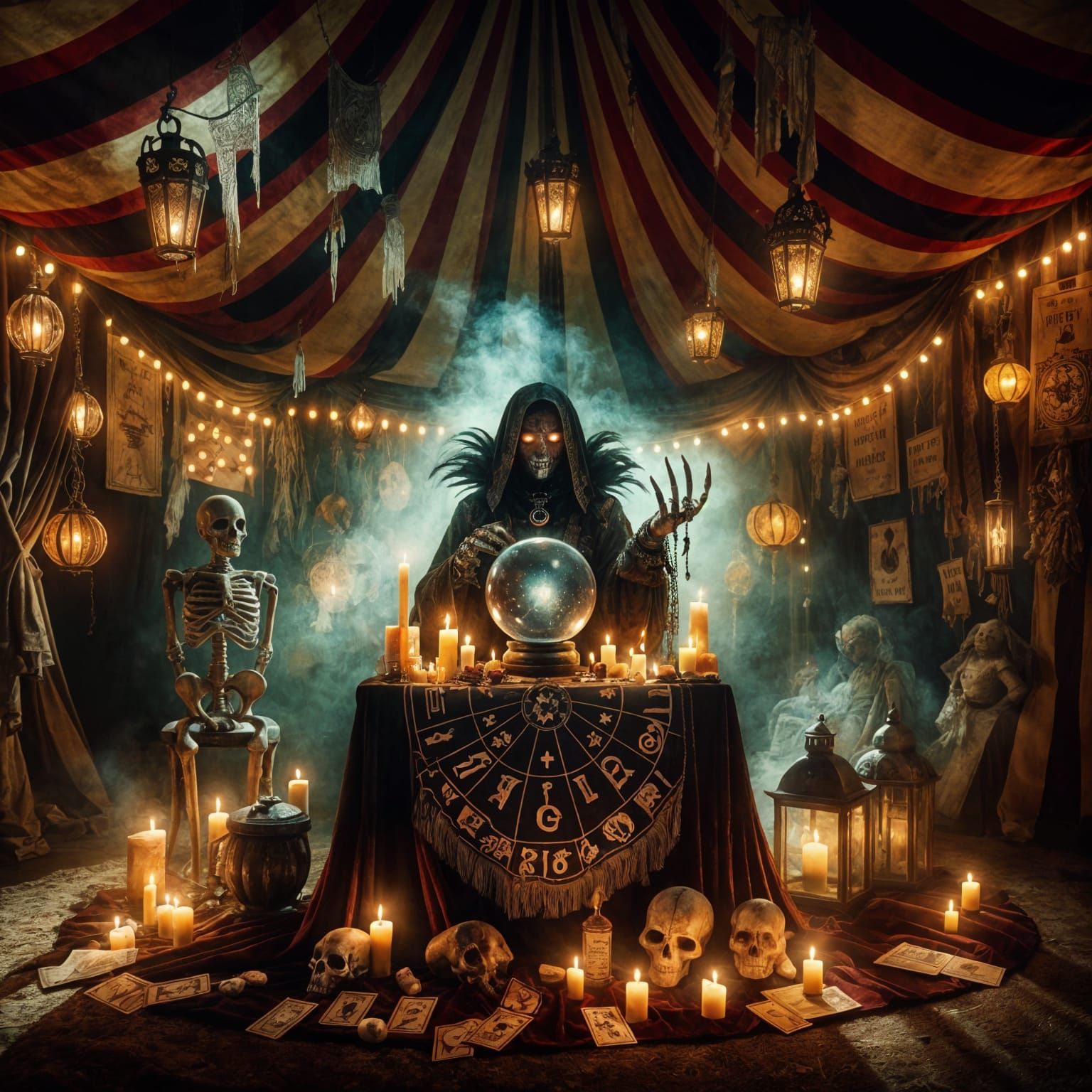Cursed Carnival: Sinister Fortune Teller in Circus Tent