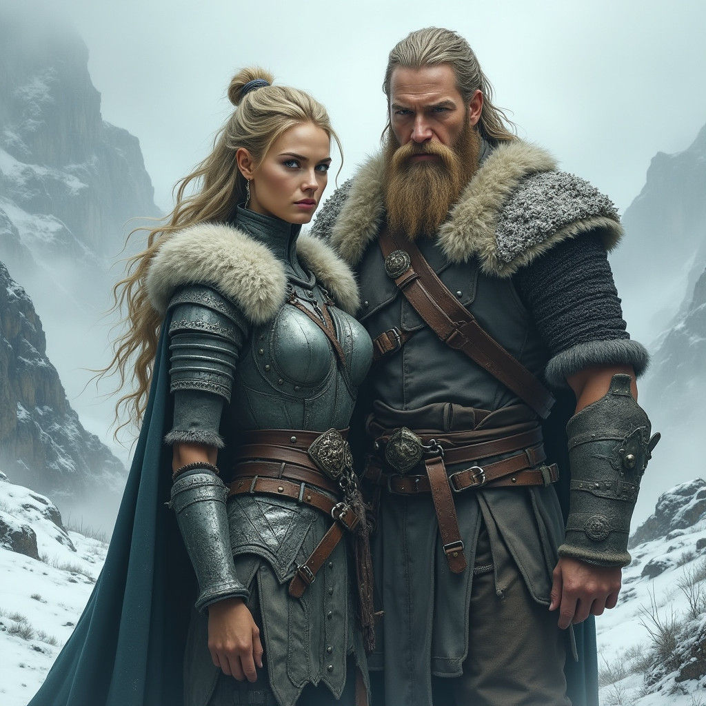 Fierce Viking Warriors in Snow-Covered Mountains