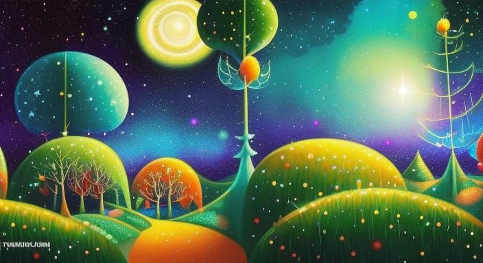 Adorable Fairy Starscape in Cartoon Style