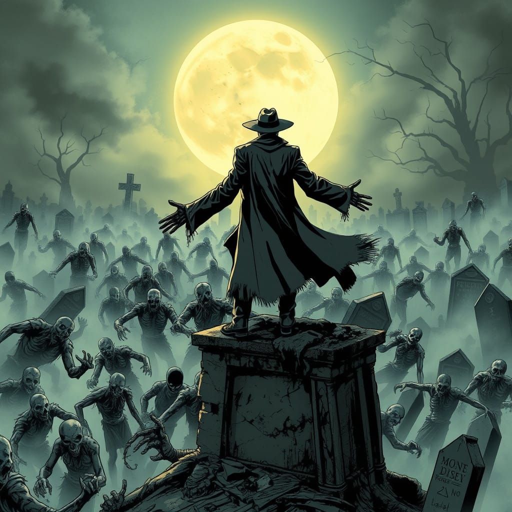 Horror Zombies in a Desolate Graveyard Scene