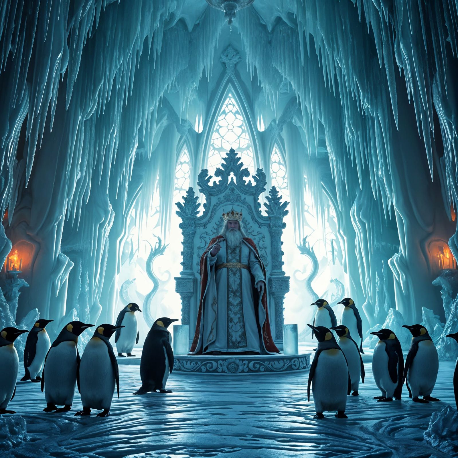 Hyper Realistic Ice King in Majestic Ice Palace