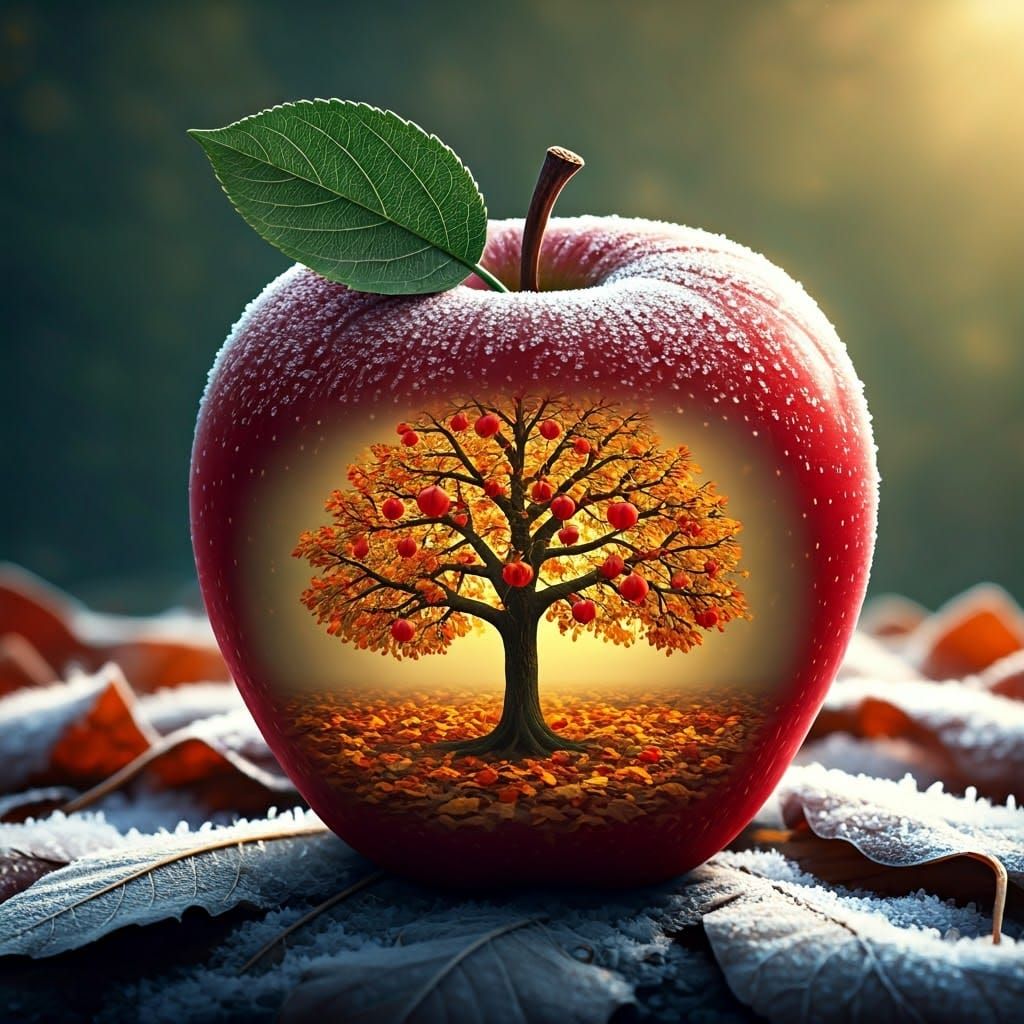Red Apple in Frosty Autumn Scene