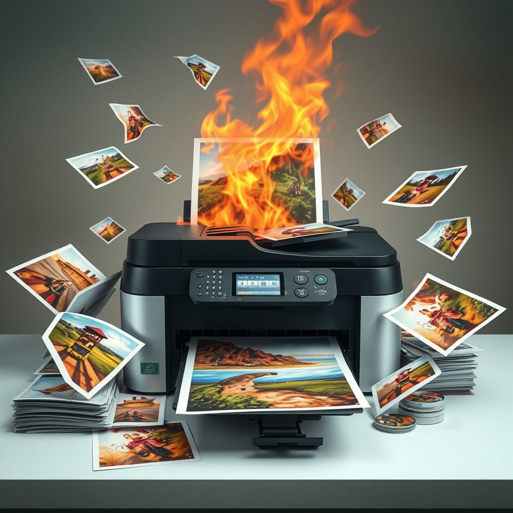 Overwhelmed Printer Spewing Scenic Pictures Catches Fire