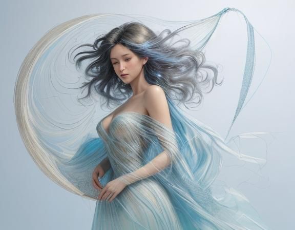 Woman in Gown Suspended by Silk Threads