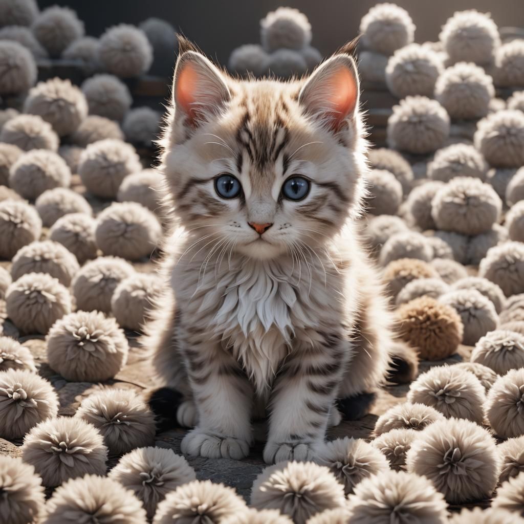 Extremely Fluffy Kitten in 3D Anime Art
