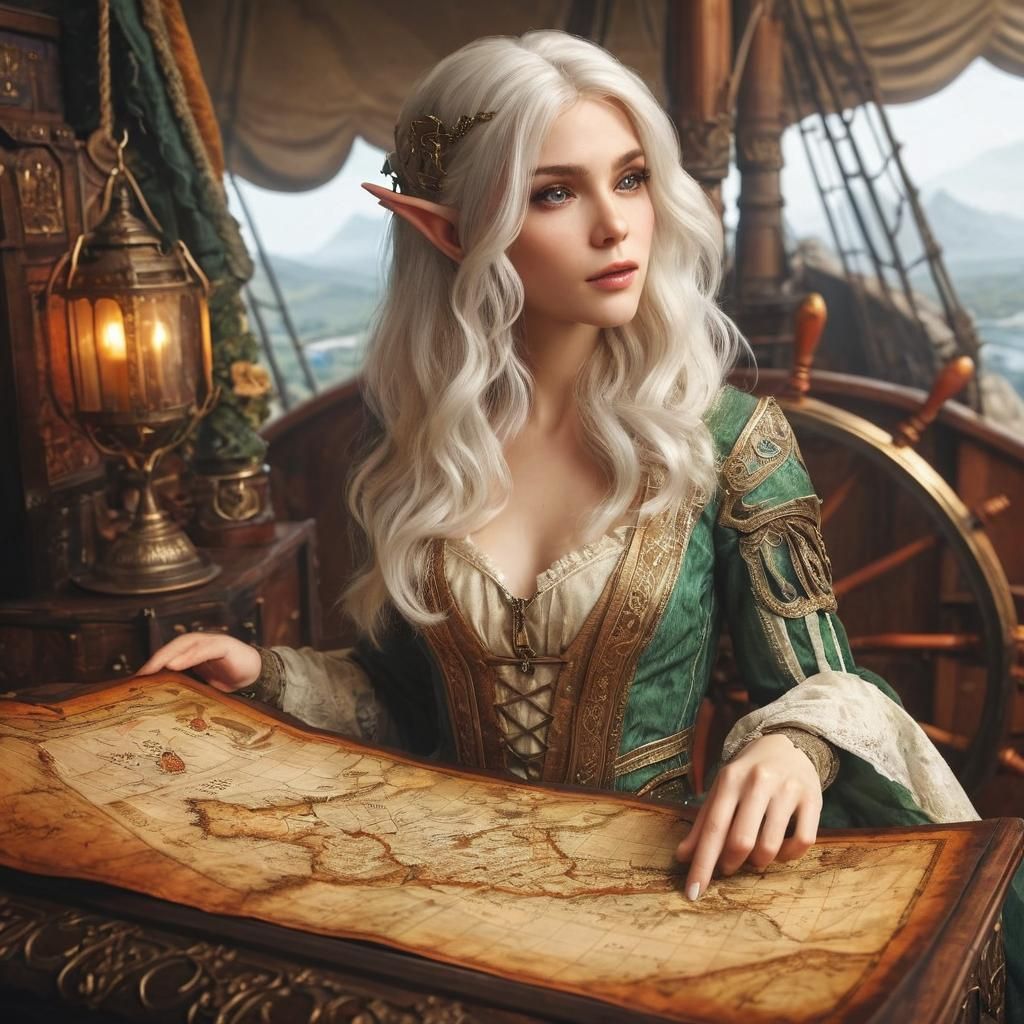 Elegant Elven Cartographer of Mythical Lands