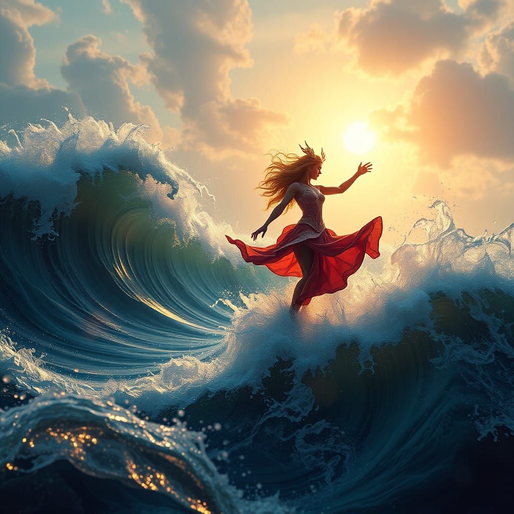 Dancer on Foamy Tides in Vibrant Watercolors