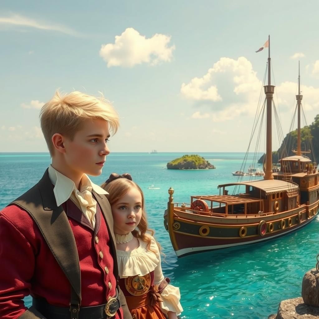 Steampunk Boat with Children in Impressionist Sunlight