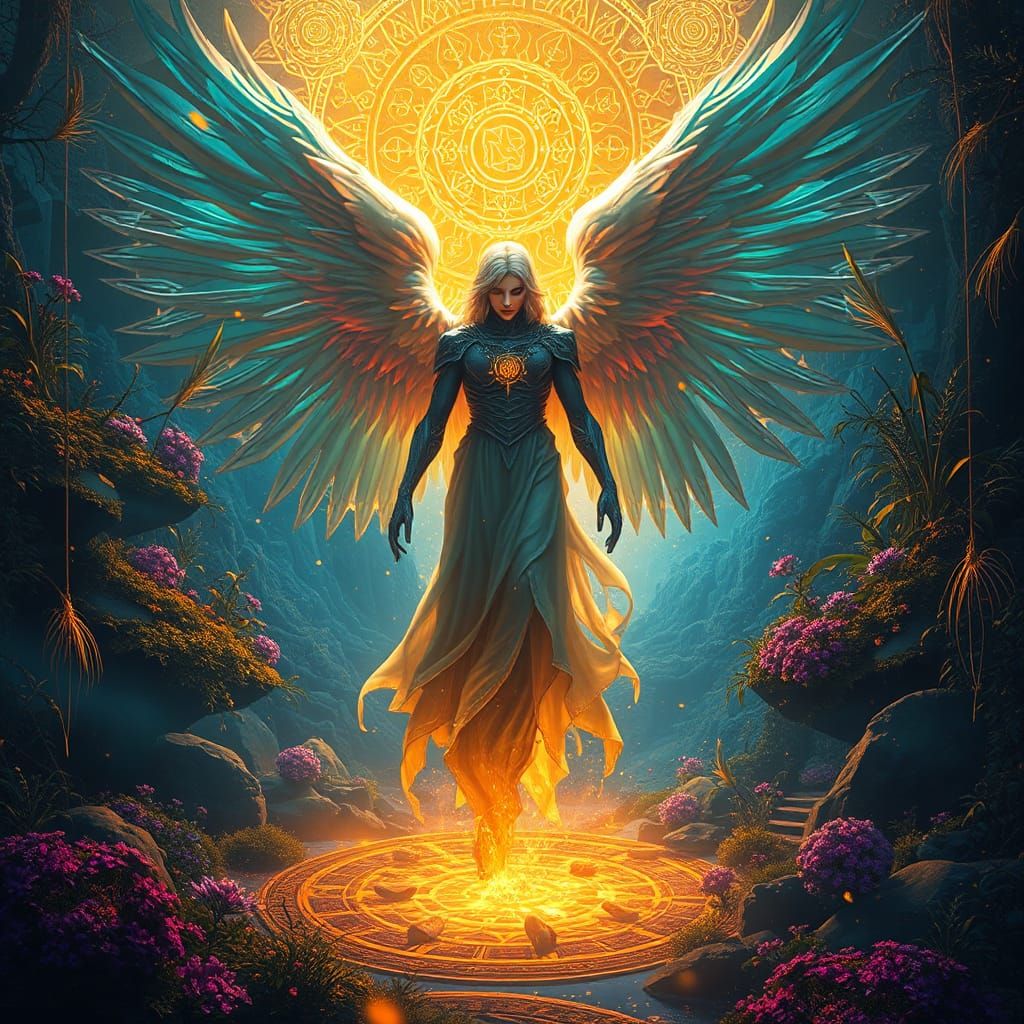 Majestic Angelic Being in a Surreal Environment