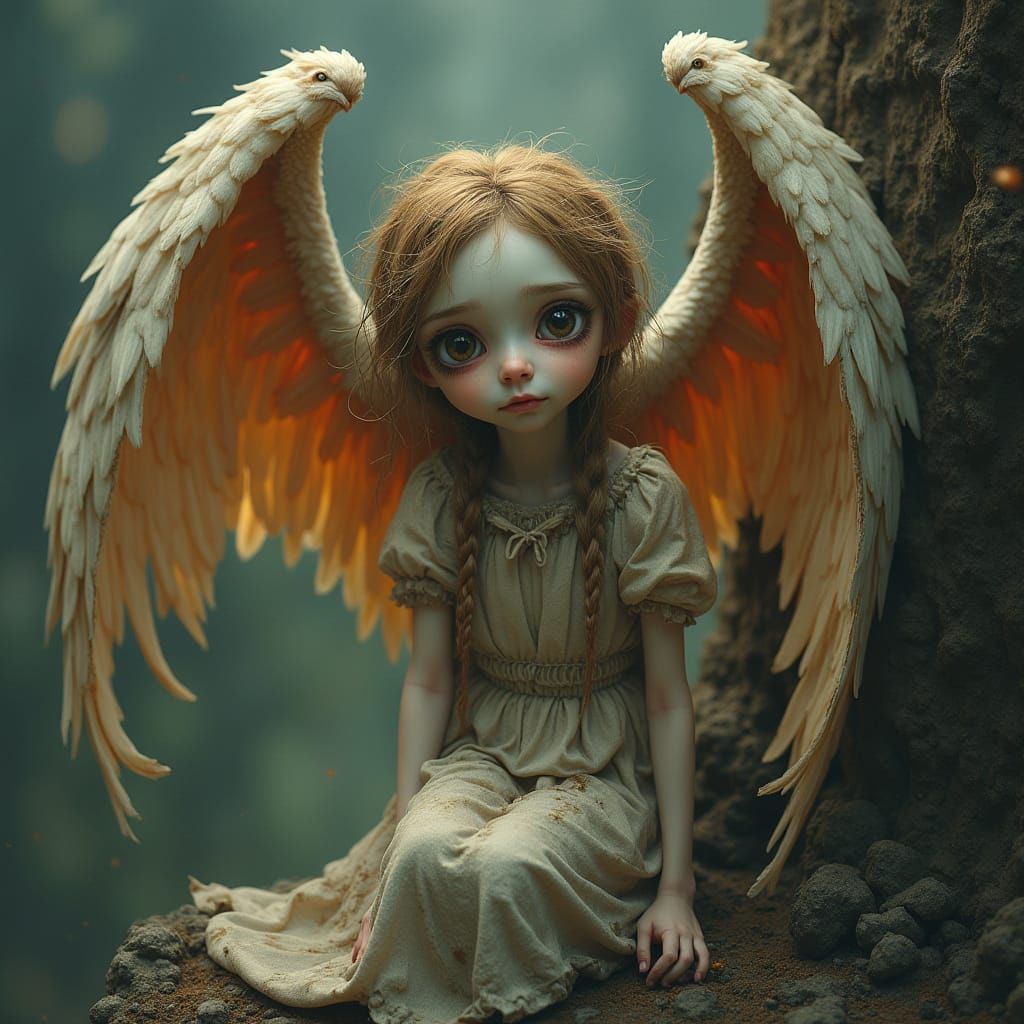 Fallen Angel Regrets Past in Surreal Fantasy Art