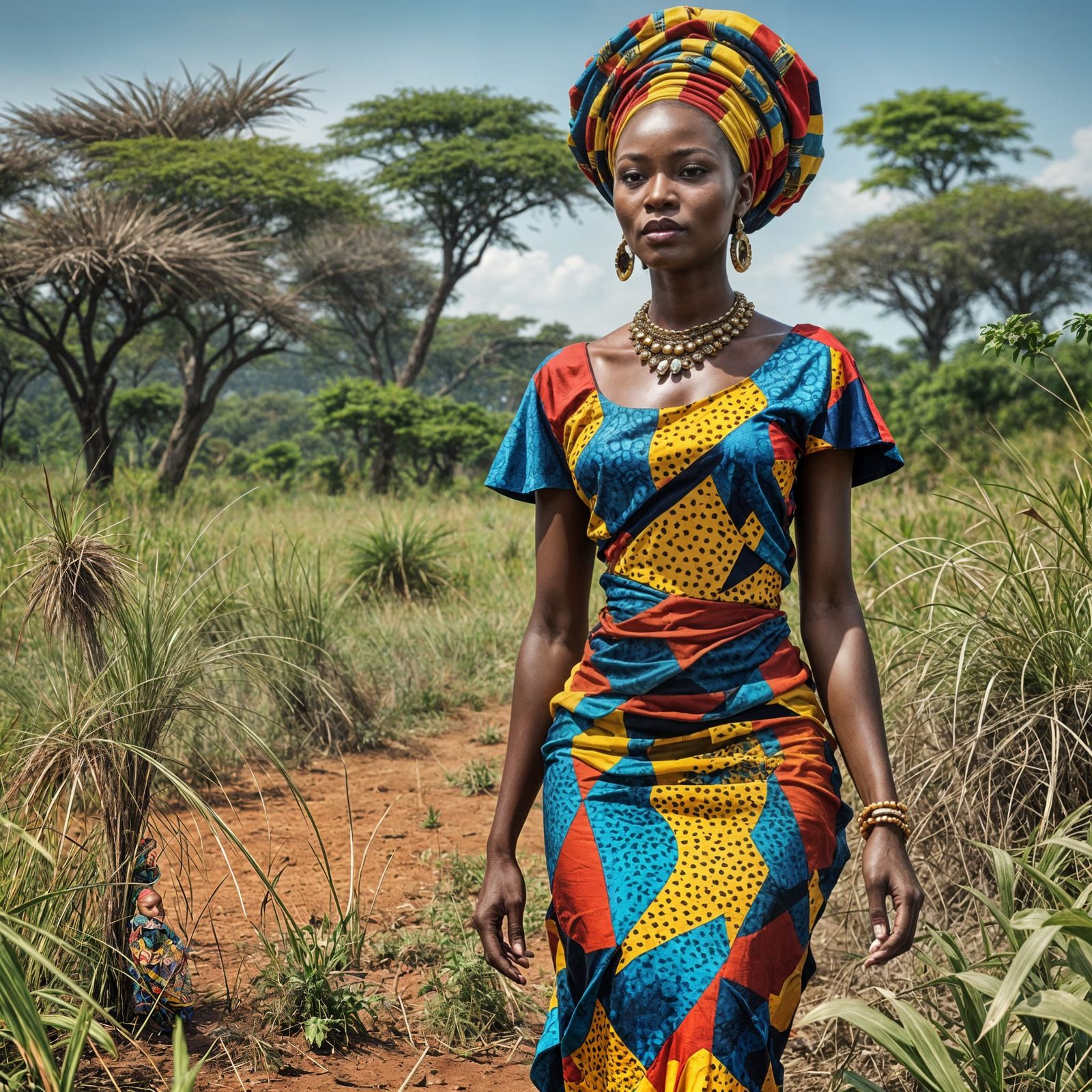 Congolese Woman in Liputa Dress, Hyperrealistic Portrait