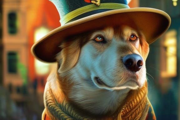 Dog Dressed as Hobo: Colorful Storybook Illustration