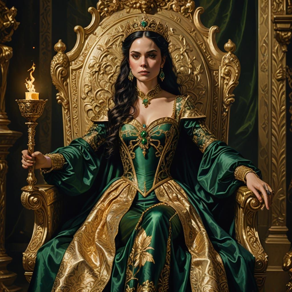 Regal Baroque Queen in Gold Opulence