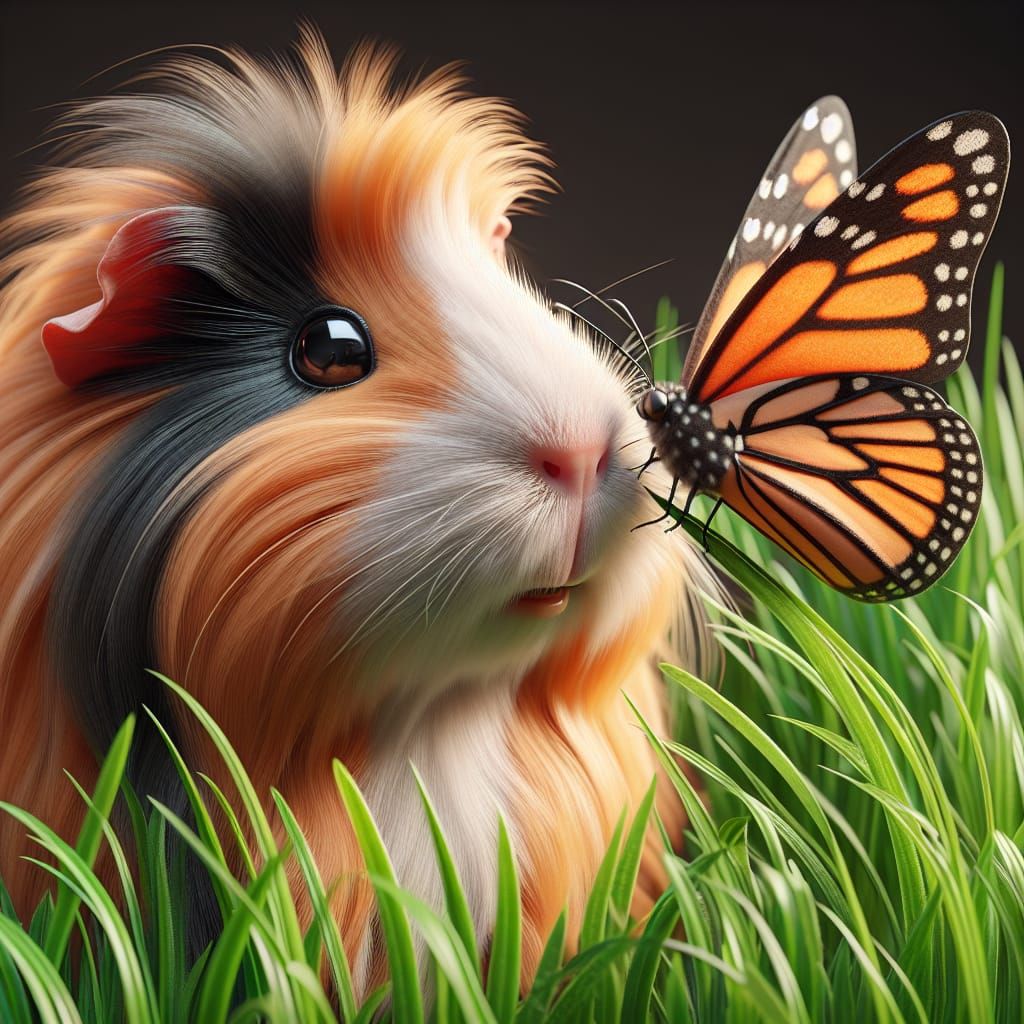 Guinea Pig Portrait with Butterfly in 3D