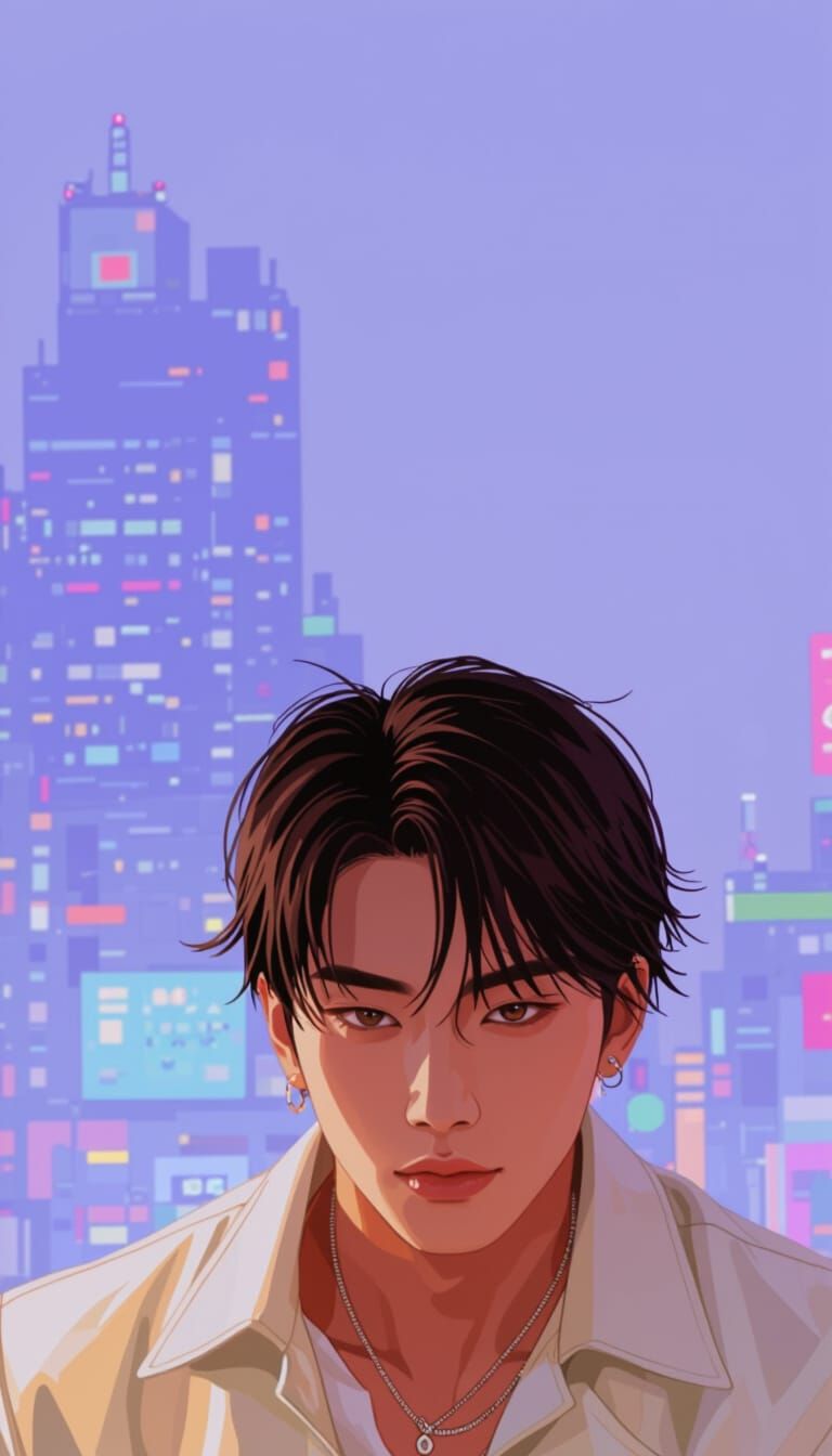 K-Pop Idol Ready to Battle in Seoul Cityscape