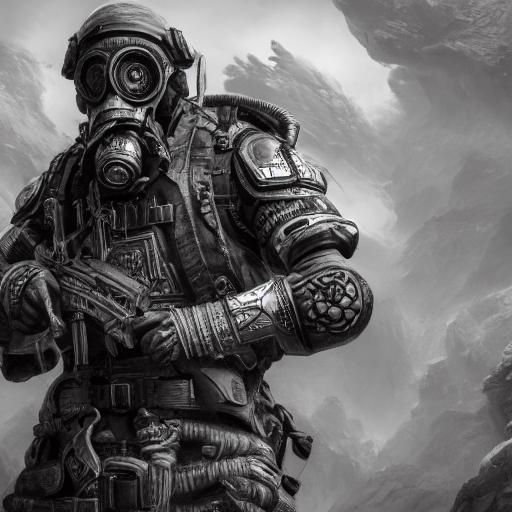 High-Tech Soldier with Skull Gas Mask