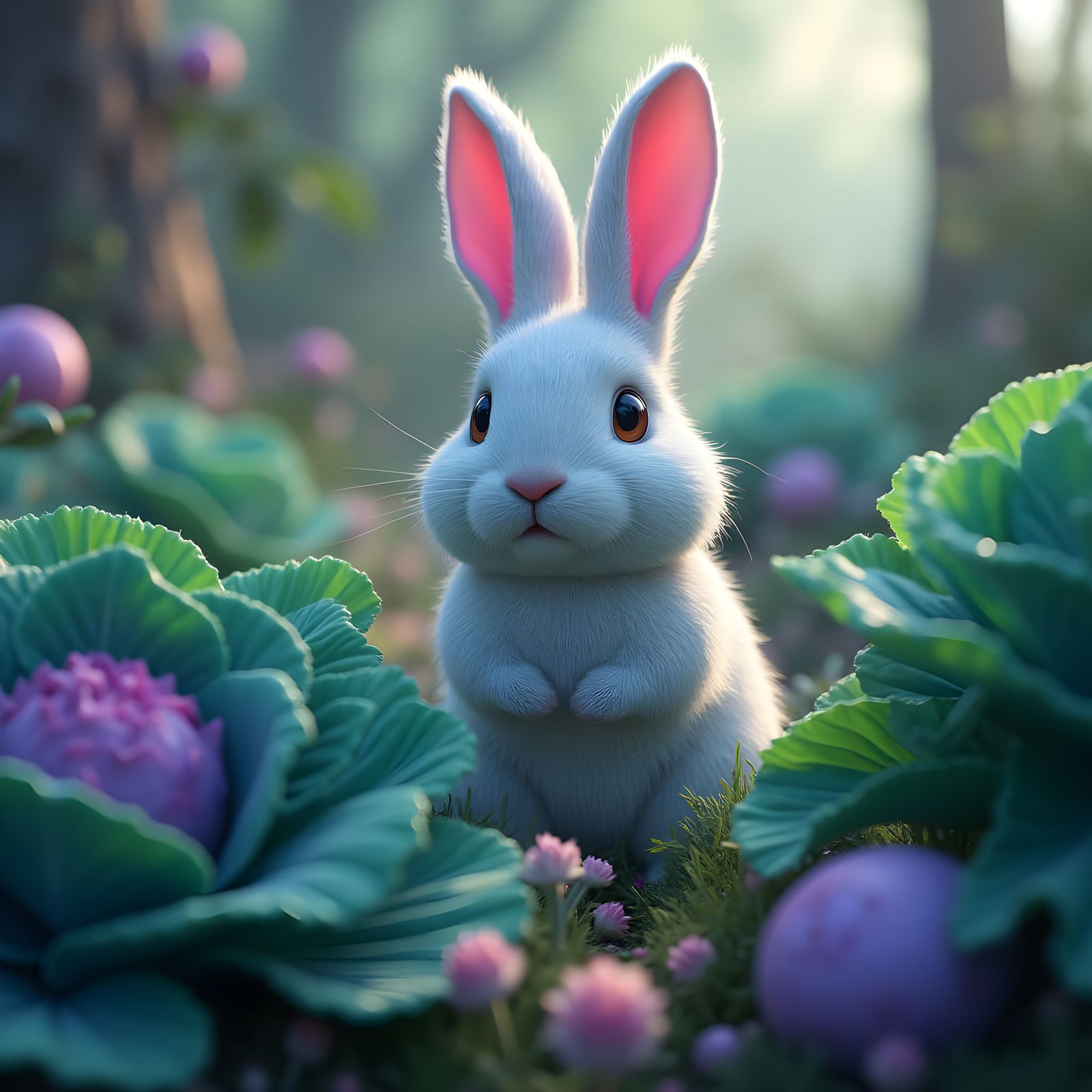 Whimsical Easter Rabbit in a Fantastical Garden Scene