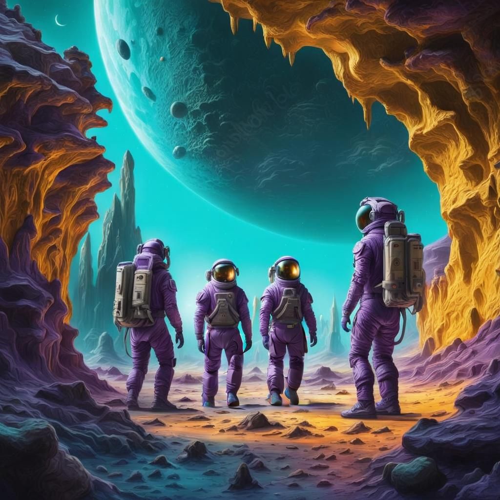 Legs in Purple Spacesuits Approaching