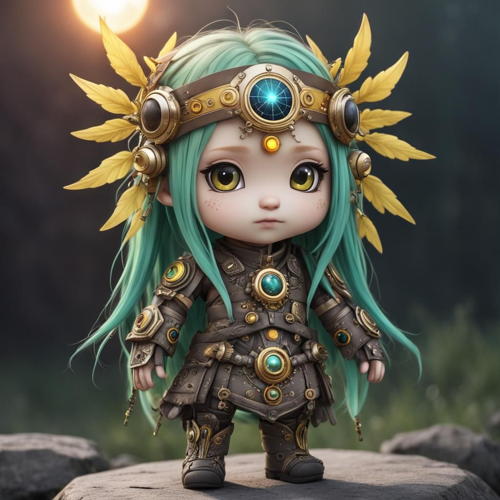 Chibi Solarpunk Character in a Futuristic Style