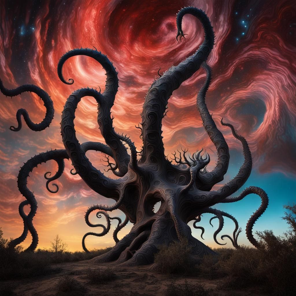 Eldritch Creature Gazing at Starry Night Sky