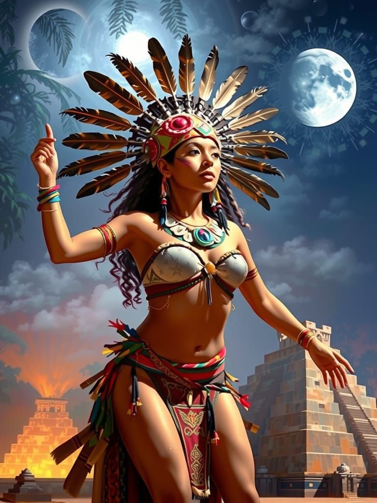 Regal Mayan Goddess in Vibrant Jungle Ruins