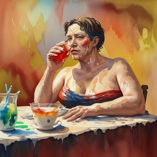Melting Faces Served Drinks: Gouache Watercolor Art