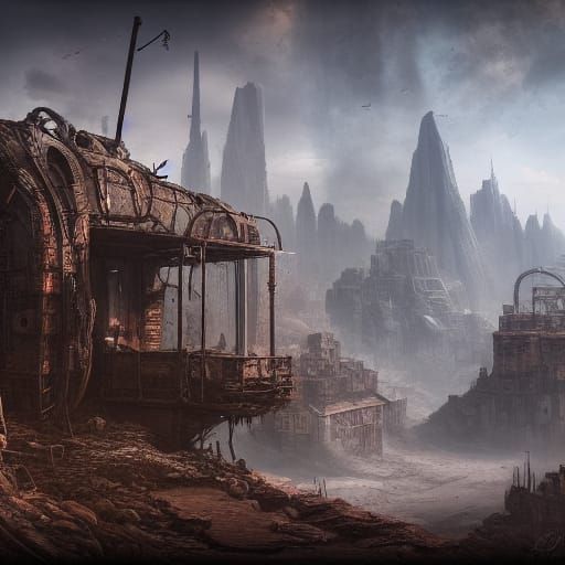 Detailed Post-Apocalyptic Matte Painting in Deep Color