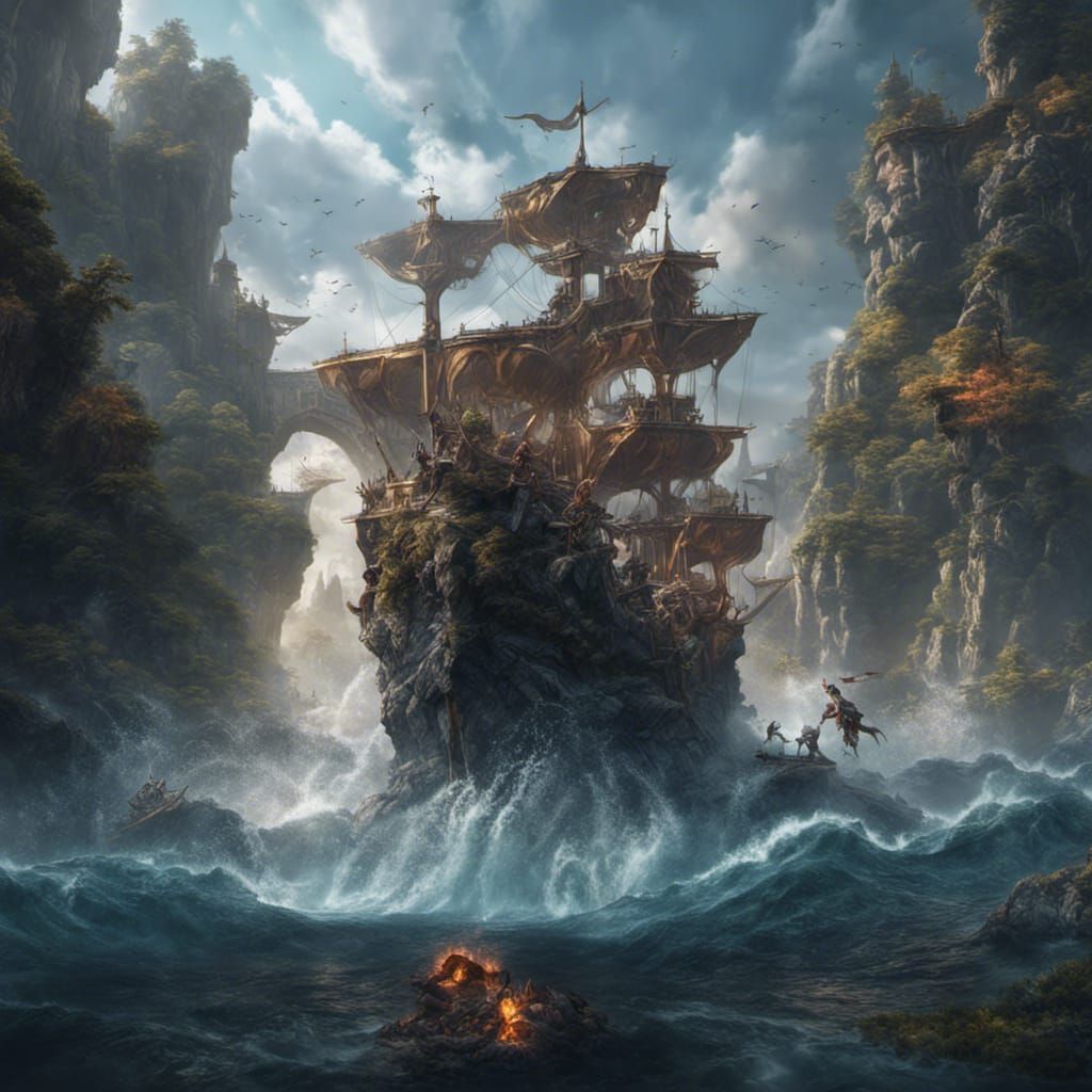 Epic Water Battle in Detailed Matte Painting