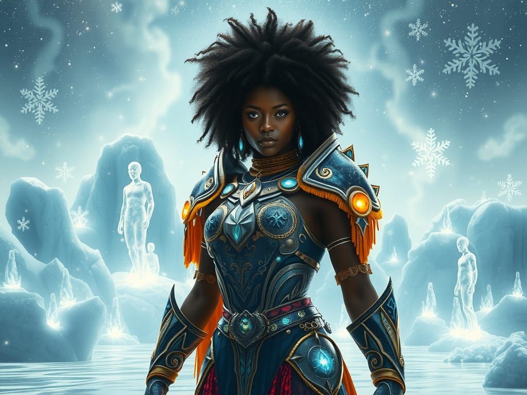 Transcendent African Goddess in Surreal Arctic Landscape