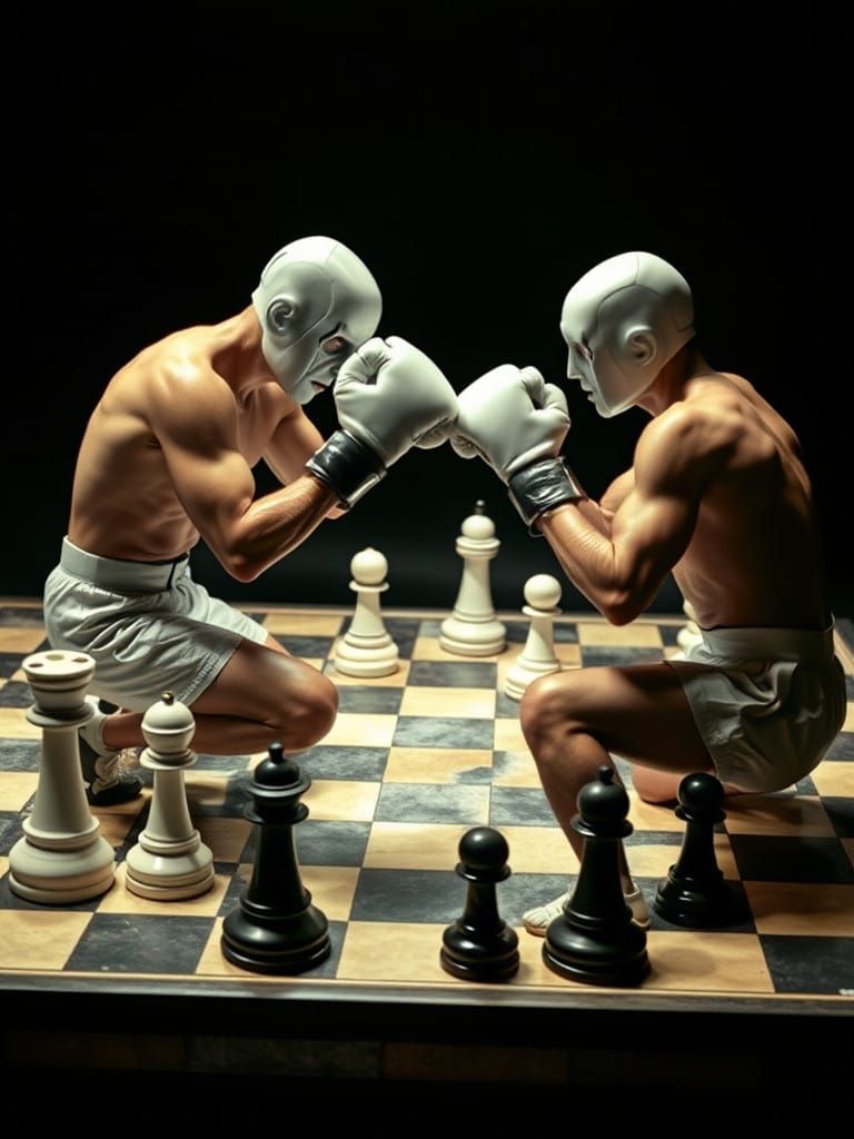 Boxers as Chess Pieces in Theatrical Play Advertising