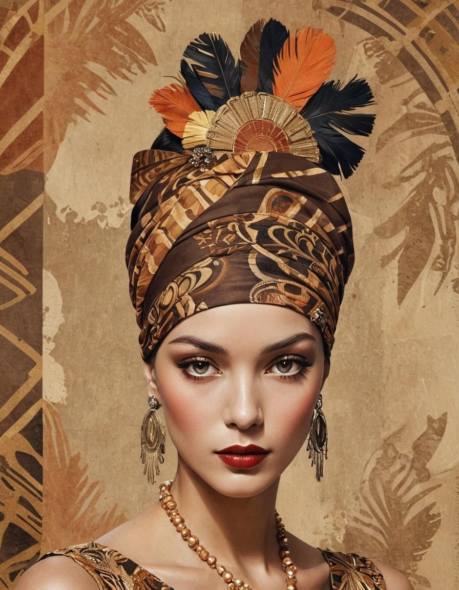 Art Deco Woman Portrait in Collage Style