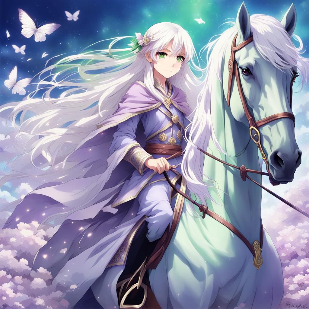 Anime Fairy Knight on Horseback with Silky Wings