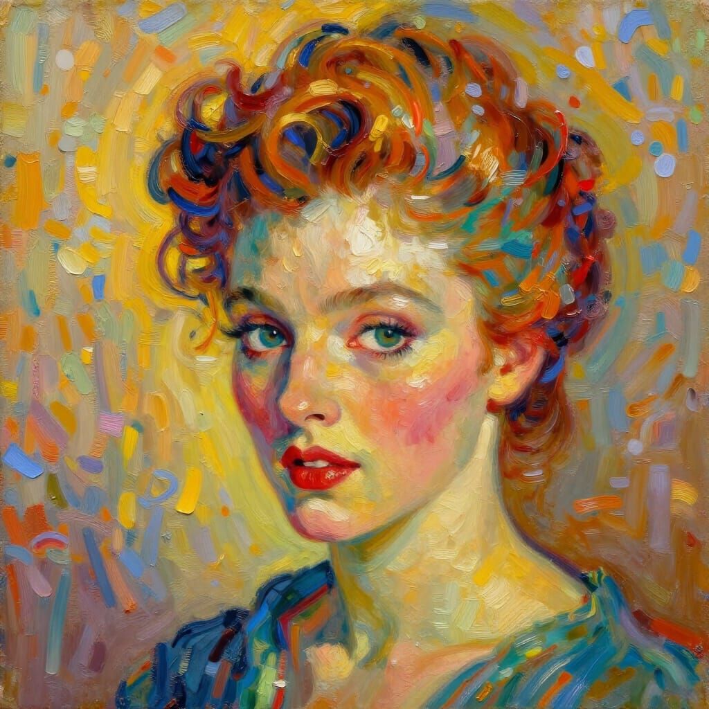 Vintage Woman Oil Painting with Stunning Hairstyle