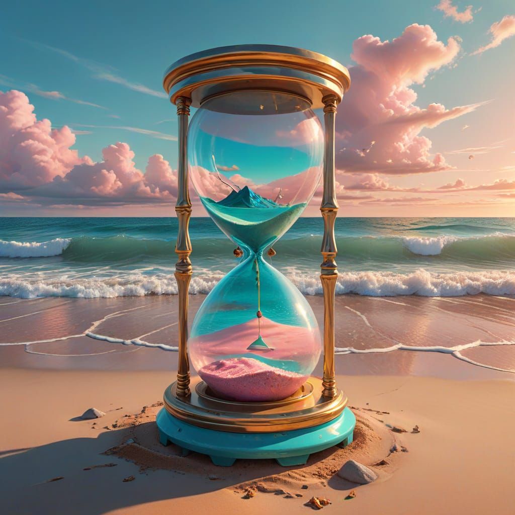 Hourglass on a Beach in Surreal Digital Art