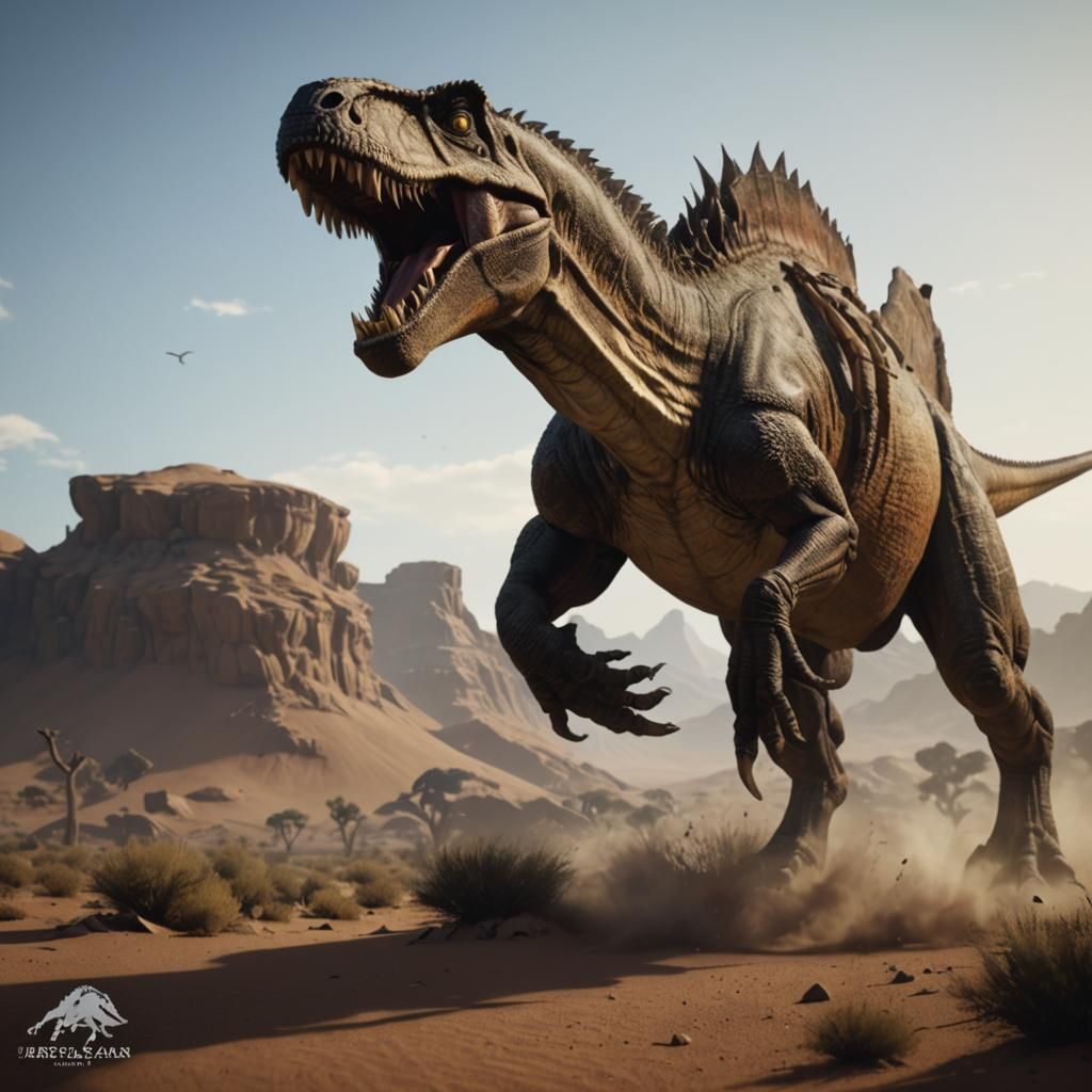 Allosaurus Hunt in Prehistoric Desert: 3D Game Art