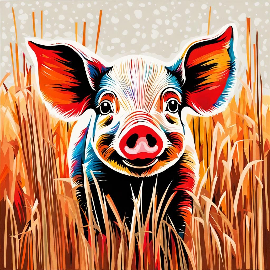 Whimsical Piglet in Abstract Art Style