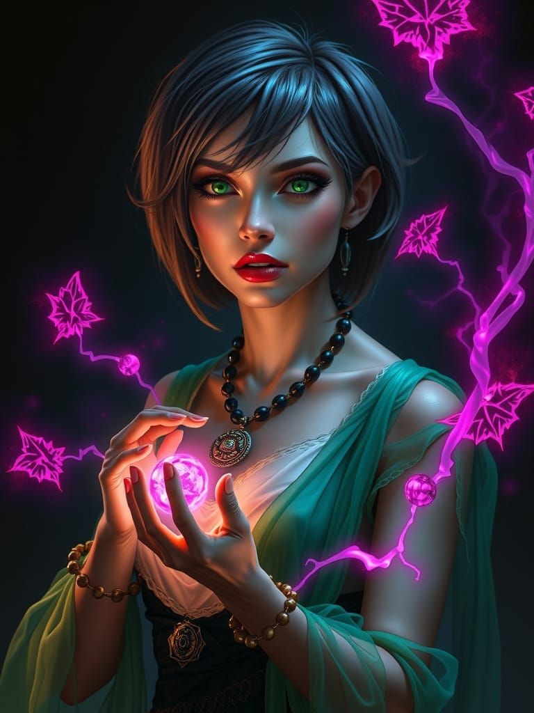 Sorceress Casting Spell with Arcane Energy