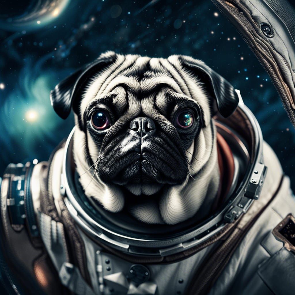 Hyperrealistic Astronaut Pug in Space Suit