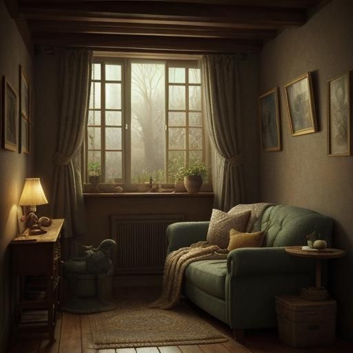 Hamster Knits Scarf in Cozy Fantasy Scene