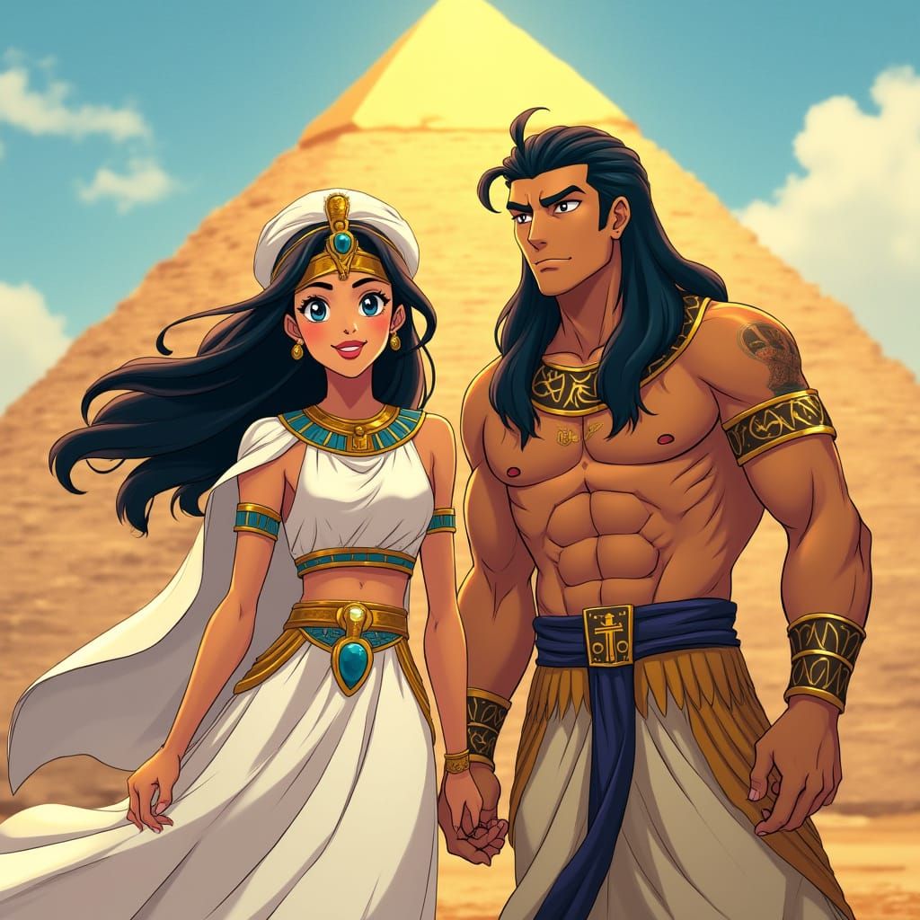 Isis and Osiris in Vibrant Anime Style