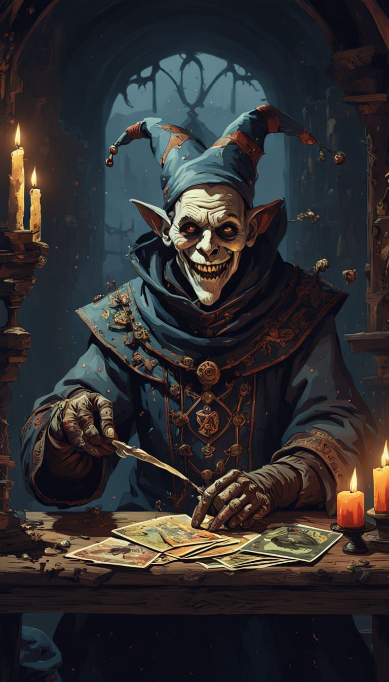 Gothic Jester Masterpiece in Medieval Fantasy Setting