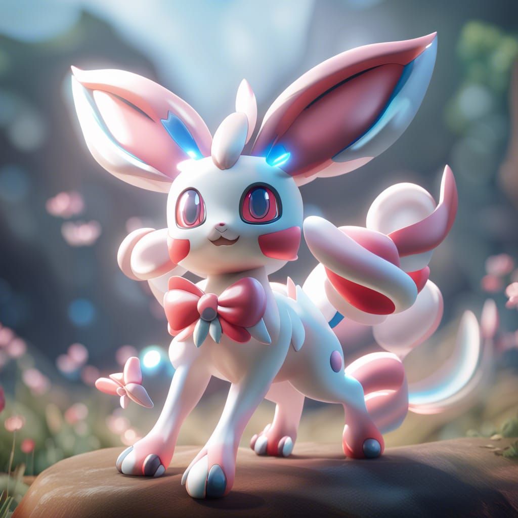 Sylveon Pokémon in 3D Game Cinematic Style