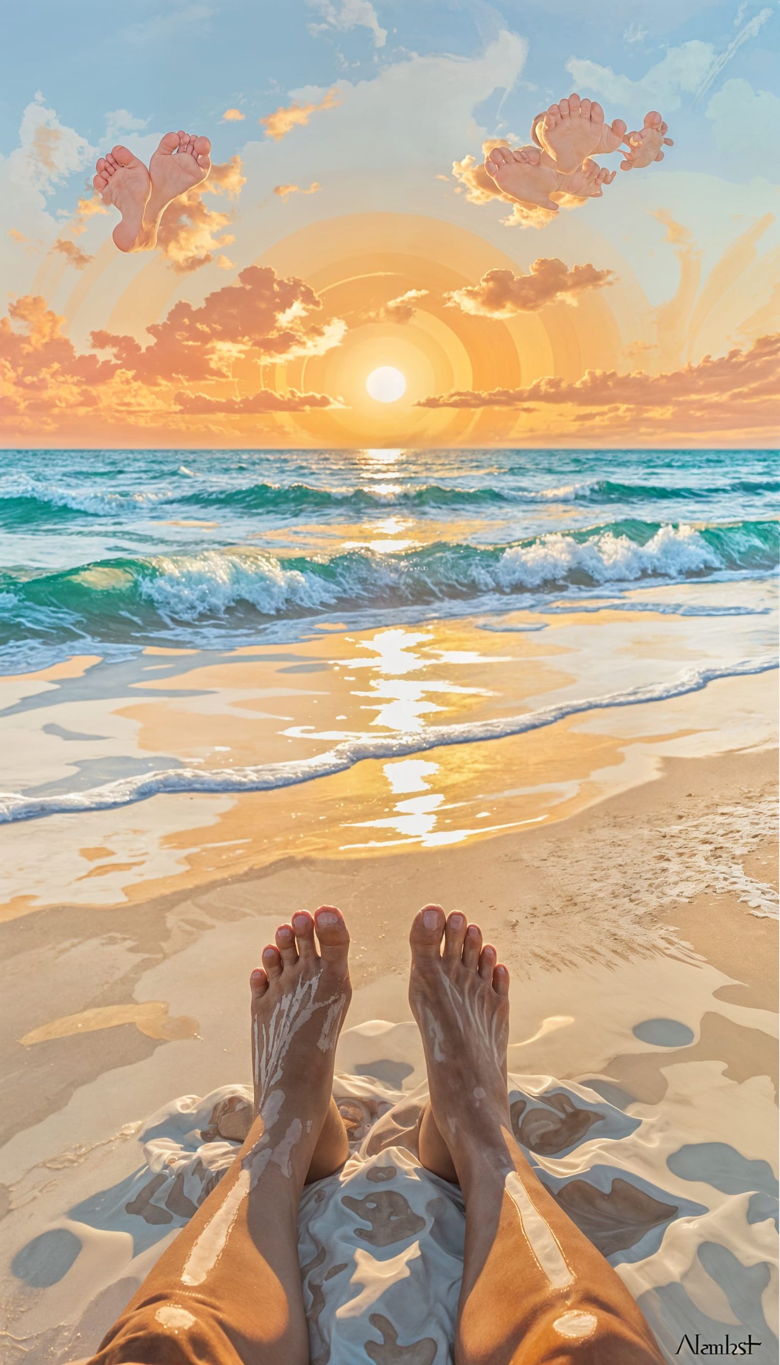 Toes Digging into White Beach Sand at Dawn