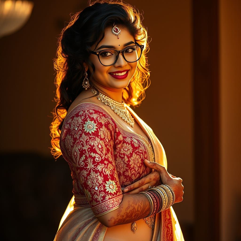 Voluptuous Indian Bride in Golden Light, Matte Painting