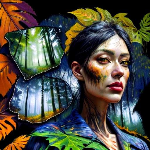 Eerie Forest at Sunset in Impasto Style